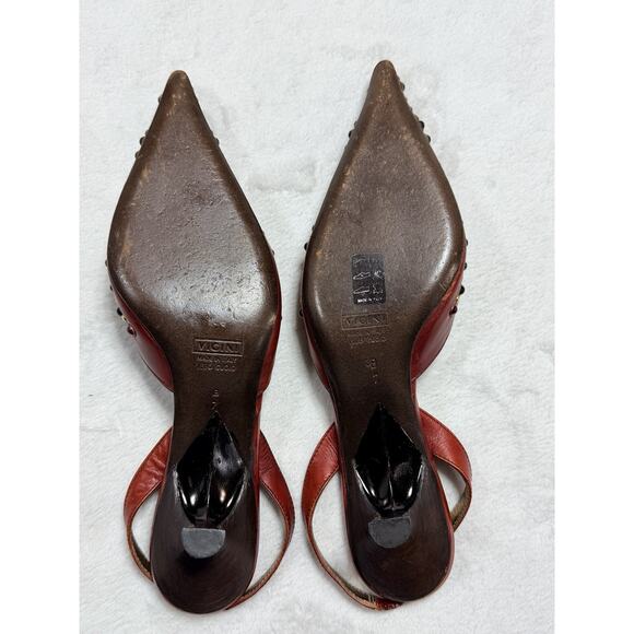 Vtg Giuseppe Zanotti Vicini Jeweled Red Leather Slingback Heels Italy 7B Medium - Picture 7 of 16